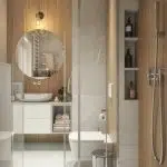 Kabina prysznicowa w nowoczesnym stylu z przeszklonymi drzwiami